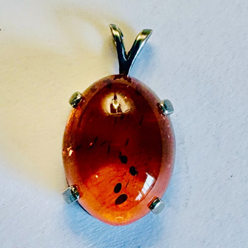 Baltic Amber & Sterling Silver Oval Pendant
